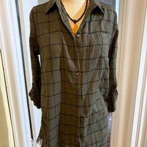 Olive Green Plaid Shirt Dress